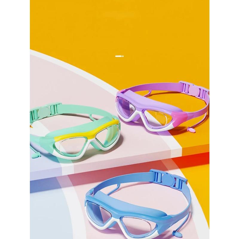 Детские водонепроницаемые и противотуманные очки для плавания с большой оправой, удобные очки, силиконовые беруши