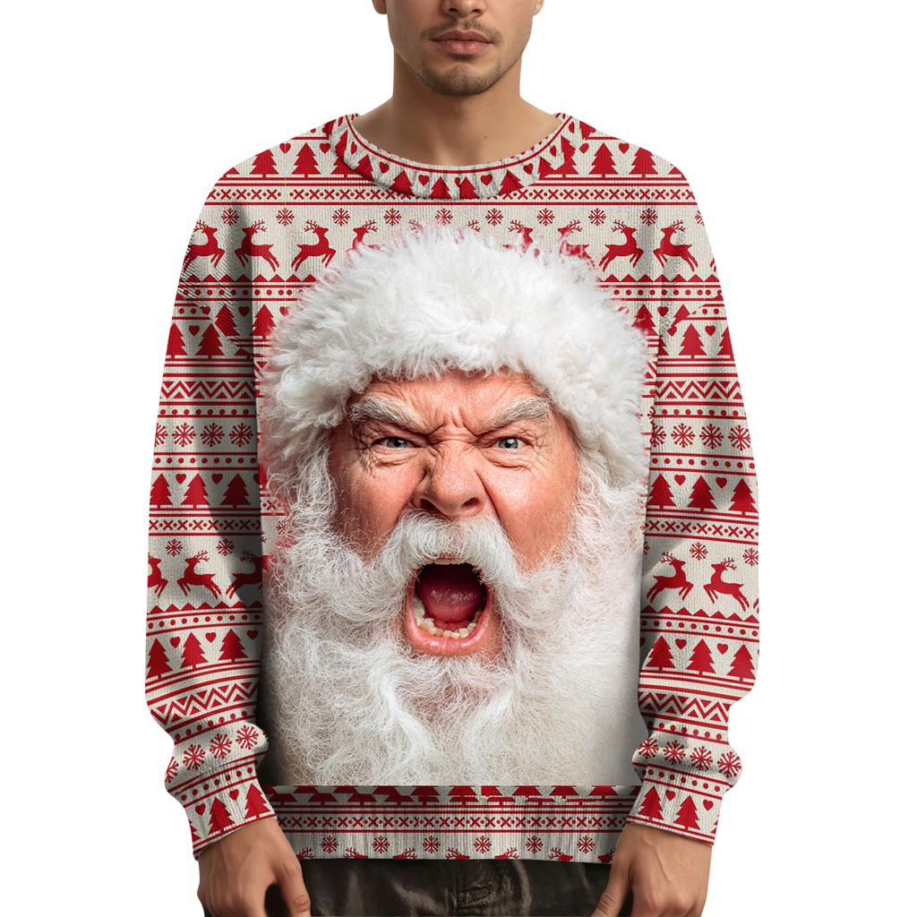Мужской рождественский свитер с принтованным воротником