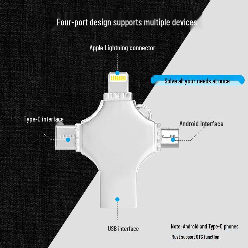 1 ТБ 4-в-1 OTG USB-накопитель для мобильных устройств, Apple, Android и ПК с бесплатным шнурком
