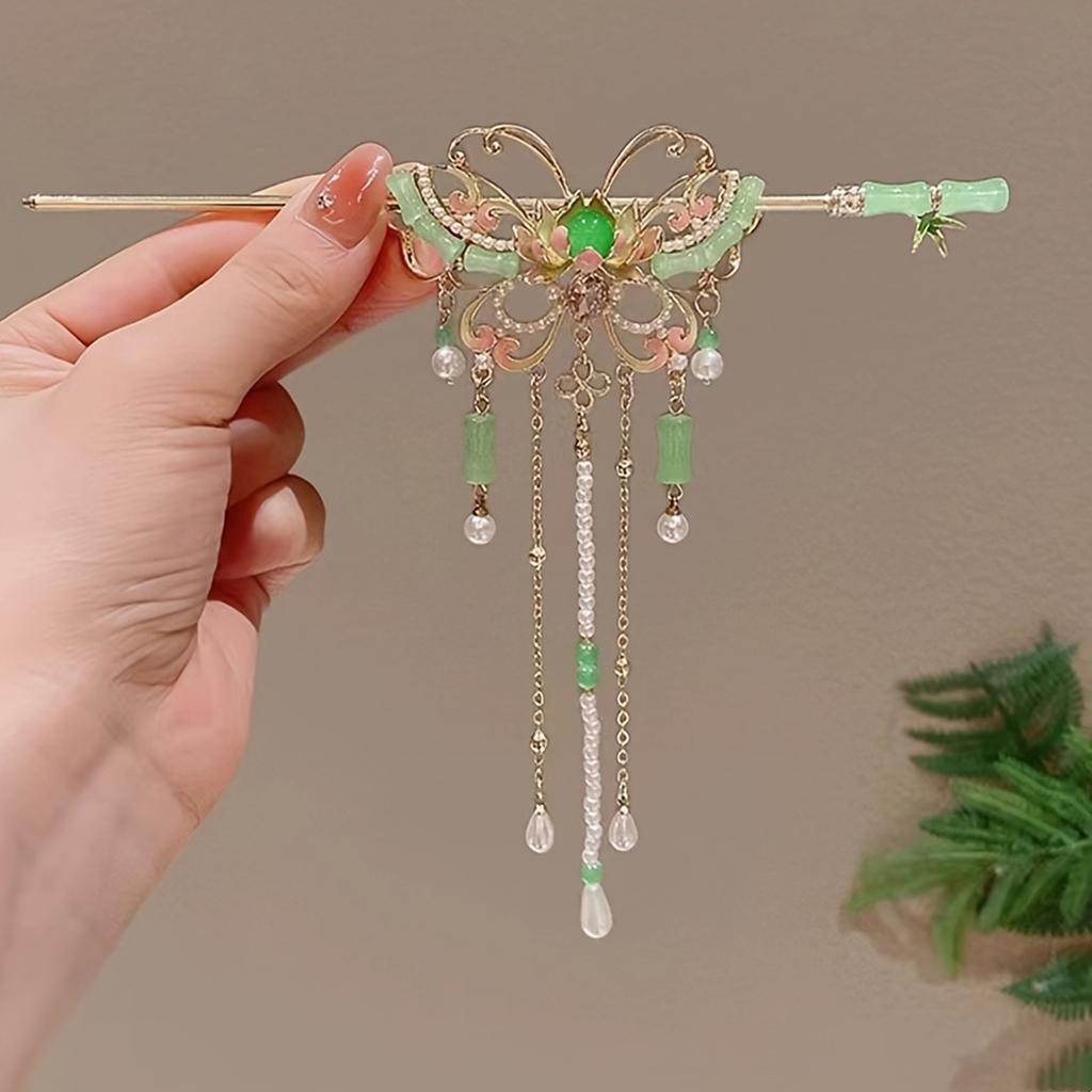 1pc Retro Chinese Butterfly Hairpin Elegant Resin Tassel Luxury Hairpin Suitable Festival Party Fashion Jewelry Hair Accessories