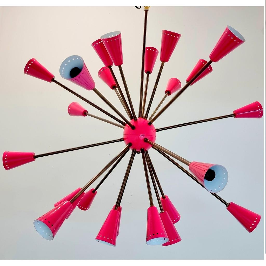 Pink Shade Brass Sputnik Chandelier 24 Arms Elegant Fixture For Home Decoration