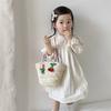 Stylish Unisex Kids Woven Bucket Bag In White Lace With Playful Cherry Print