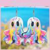 Adorable Colorful Ghost Earrings Made Of Acrylic Fun Cartoon Style Halloween Accessories