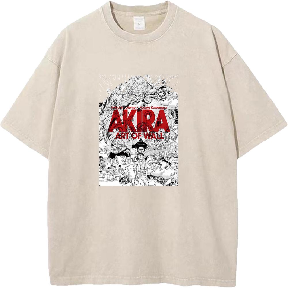 Akira Manga Graphic Print Tshirt Vintage Washed Oversized T Shirt For Men Women Clothing Summer Cotton Short Sleeve Tees Tops