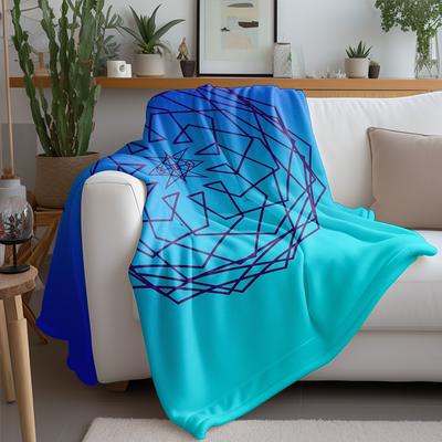Geometric Pattern Fleece Blanket - Abstract Blue Grey Throw Soft Warm Cozy Gift for Women Men Teen Kids Decoration