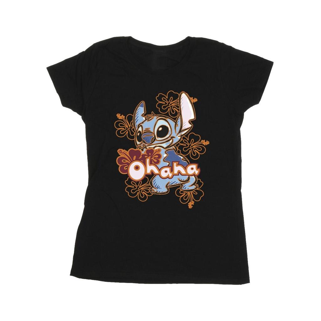 Disney Womens/Ladies Lilo And Stitch Ohana Orange Hibiscus Cotton T-Shirt