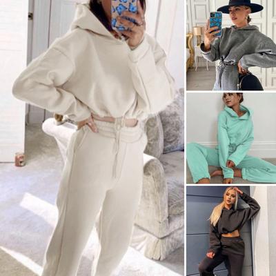 Женский комплект из 2 предметов: топ и брюки, капюшон, длинный рукав, завязка на талии, эластичные брюки с высокой талией, спортивный костюм для фитнеса