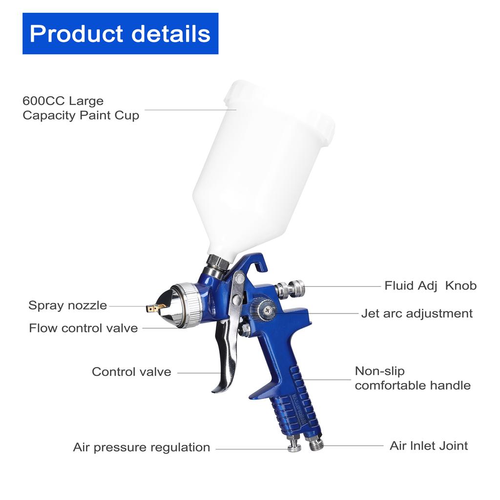 HVLP Набор инструментов для распыления автомобильной краски 600CC Воздушный распылитель большой емкости Нержавеющая сталь Аэрограф Комплект Авто