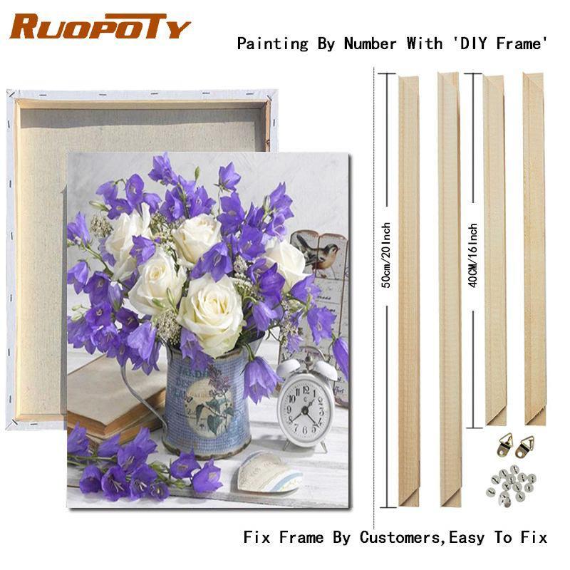 RUOPOTY Painting By Numbers Daisy Unique Gift DIY Frame HandPainted Wall Art Paint By Number Flower For Living Room