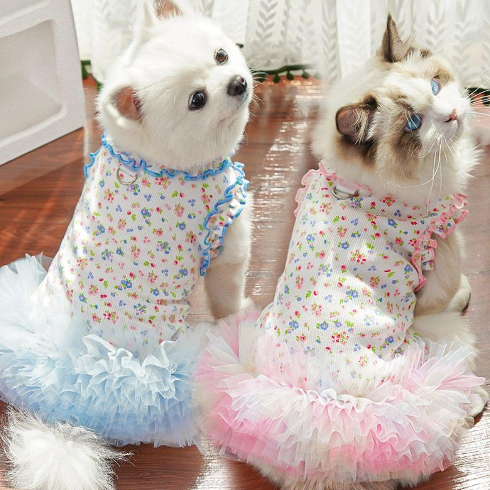 Fashion Cute Puppy Floral Vest Soft Breathable Cat Cake Skirt Thin Design Pet Princess Dress Pet Party