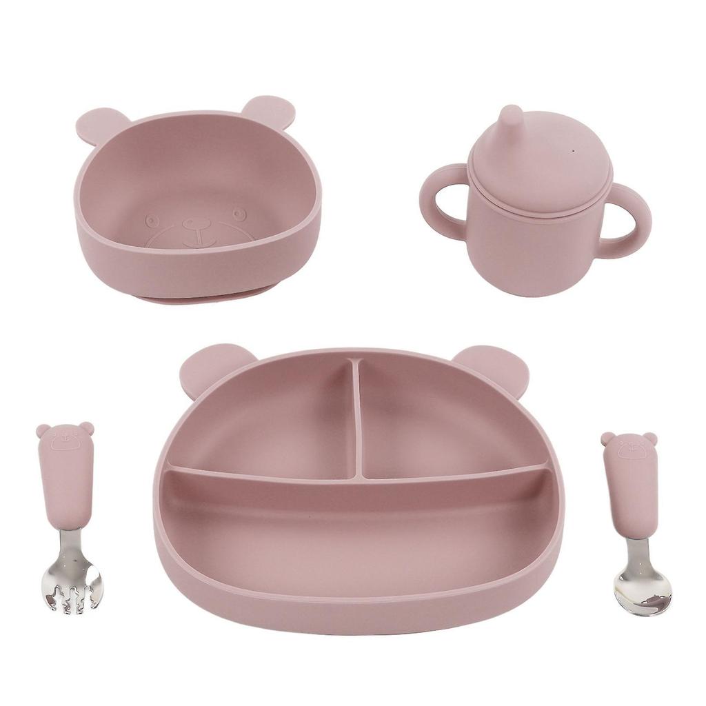 5pcs Baby Feeding Kit Food Grade Silicone Bear Design Plate Bowl Drinking Cup Spoon Fork Infant Feeding Kit