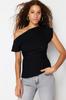Women's Fashion New Blouse Black Boat Neck Fitted Woven Blouse