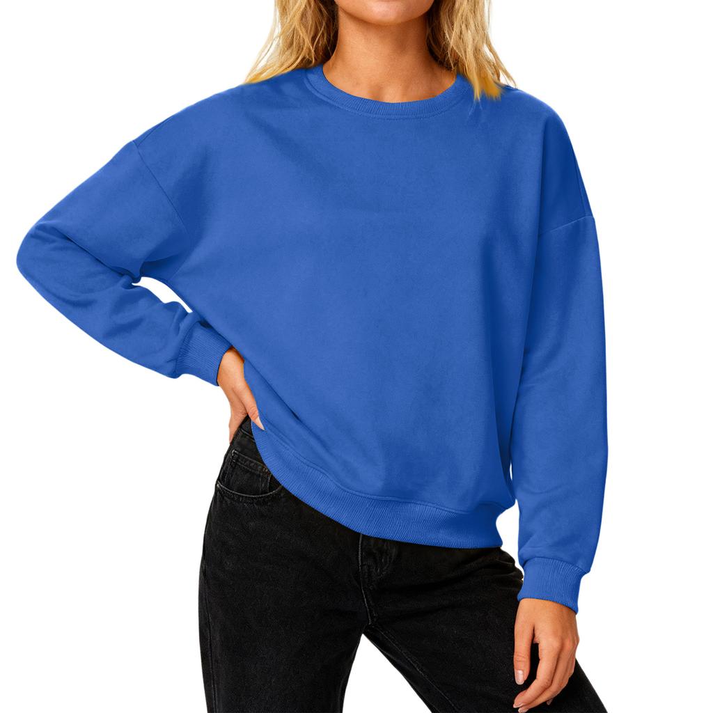 Женский свободный удобный повседневный и модный свитшот с круглым вырезом, рукавами с резьбой, однотонный, с длинными рукавами