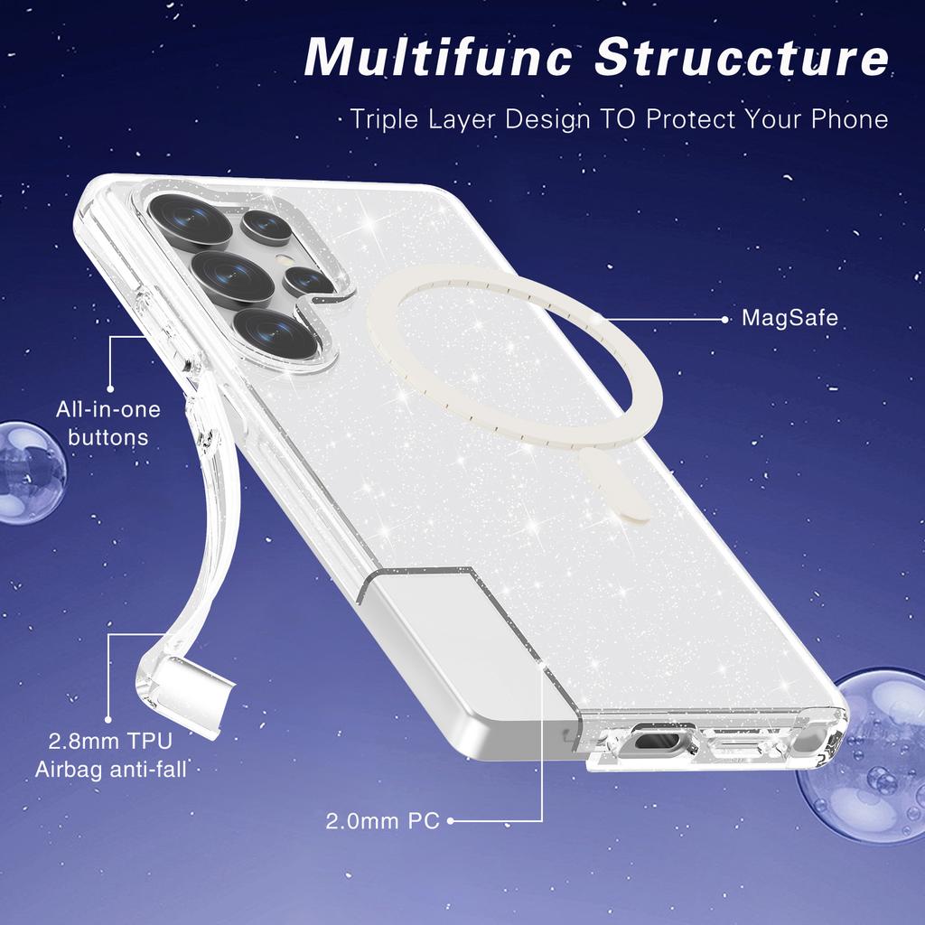 AMORUS For Samsung Galaxy S25 Ultra Magnetic Case Glitter Powder PC + TPU Phone Cover