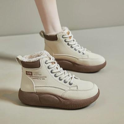 Распродажа модной женской обуви, модные женские ботинки на шнуровке, зимние ботинки с круглым носком, плюшевые флиса для тепла, однотонные короткие ботинки на низком каблуке