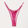 Women G-string Glossy Triangle Shape Solid Color Elastic Soft Mid Waist Adjustable Strap