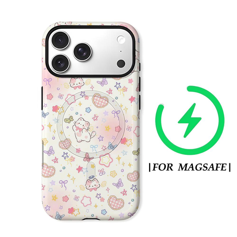 Ангельский Котенок ПастельДля Магнитного Чехла для Телефона для IPhone 17 16 15 14 13 Pro Max Plus Одиночный Двойной Слой Прочный Чехол