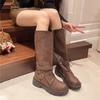 2024 Новая мода пряжка дизайнер рыцарь женские длинные сапоги толстый высокий каблук платформа панк высокие сапоги готическая уличная обувь для женщин