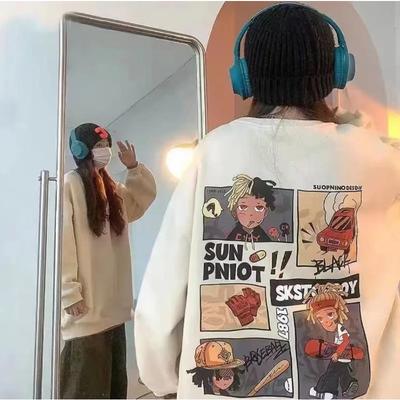 Мультяшный свитшот свободного кроя с круглым вырезом для женщин на осень и зиму, новый дизайн, куртка большого размера, повседневный свитшот