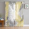 Palm Leaves Yellow Gray Tulle Sheer Window Curtains for Living Room Kitchen Children Bedroom Voile Hanging Curtain