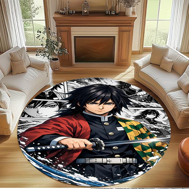 Demon Slayer Print Round Rug, Washable Floor Carpet, For Entryway Dorm Laundry Room Office Study, Home Decor Birthday Christmas Gift
