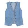 Motorcycle Men's Denim Vest, Light Blue Vest, Waistband, Perforated Denim Vest