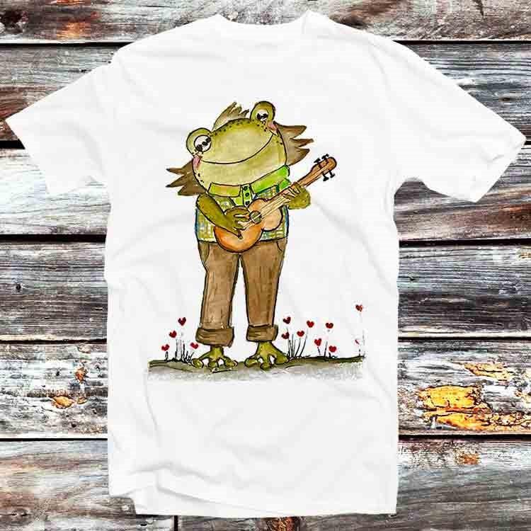 Frog Toad Playing Guitar Banjo Musician Heart Flower T Shirt Mens Womens Tees Top B1342