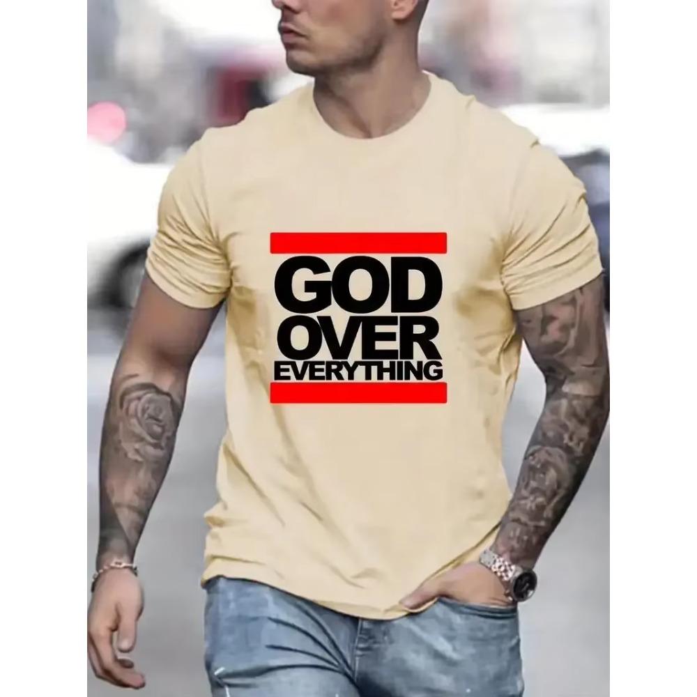 Мужская креативная футболка с графическим принтом "Бог превыше всего", повседневная, слегка тянущаяся, с коротким рукавом и круглым вырезом, мужская футболка, для улицы