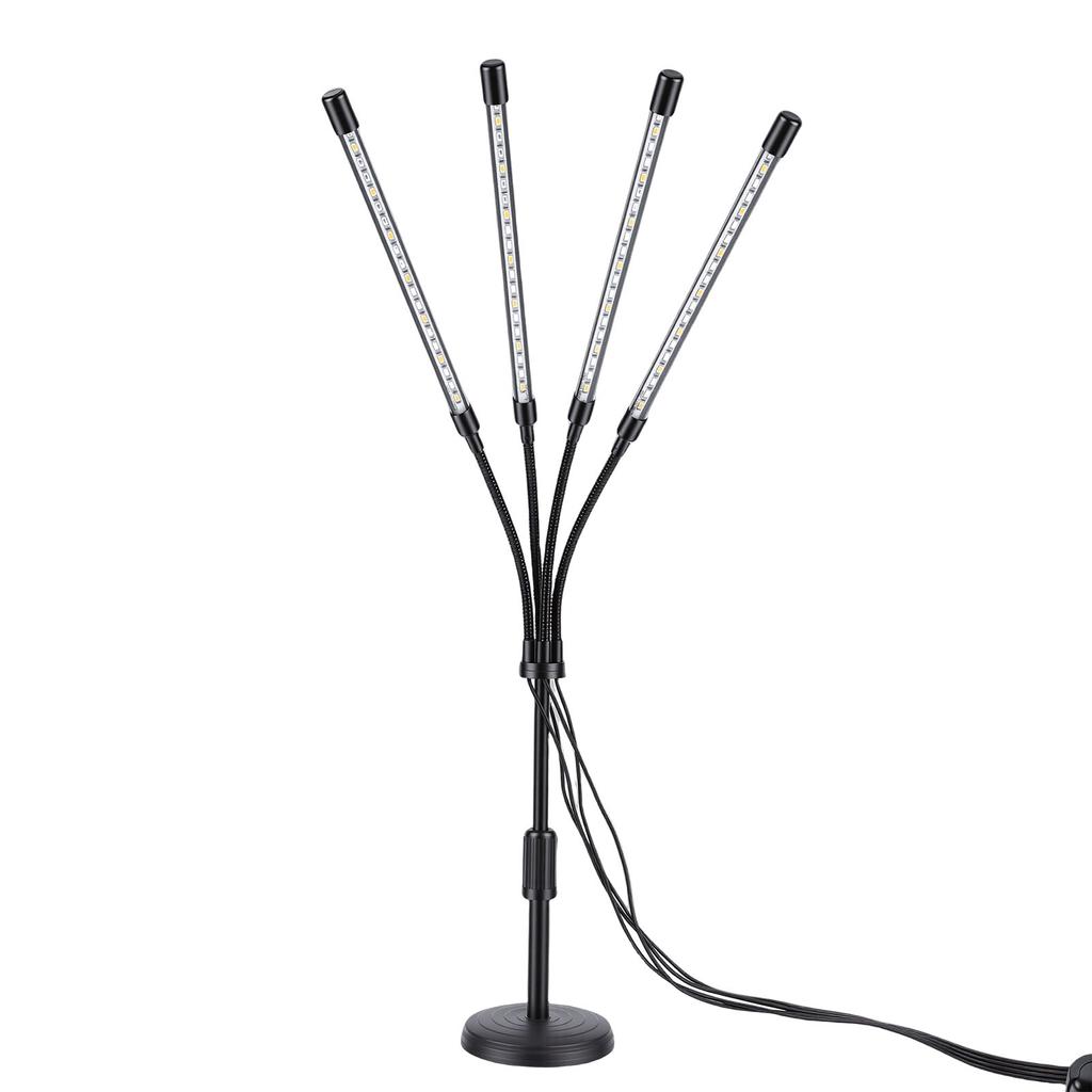 Светодиодная лампа для растений Grow Lights, 4 головки, красный, синий, желтый, полный спектр, с авто включением/выключением, на гибкой ножке, для комнатных растений