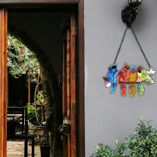 Birds On A Branch Suncatcher Stained Glass Acrylic Window Hanging Decoration with 4 Birds for Garden Home Decor Bird Lover Gift for Mom Grandma