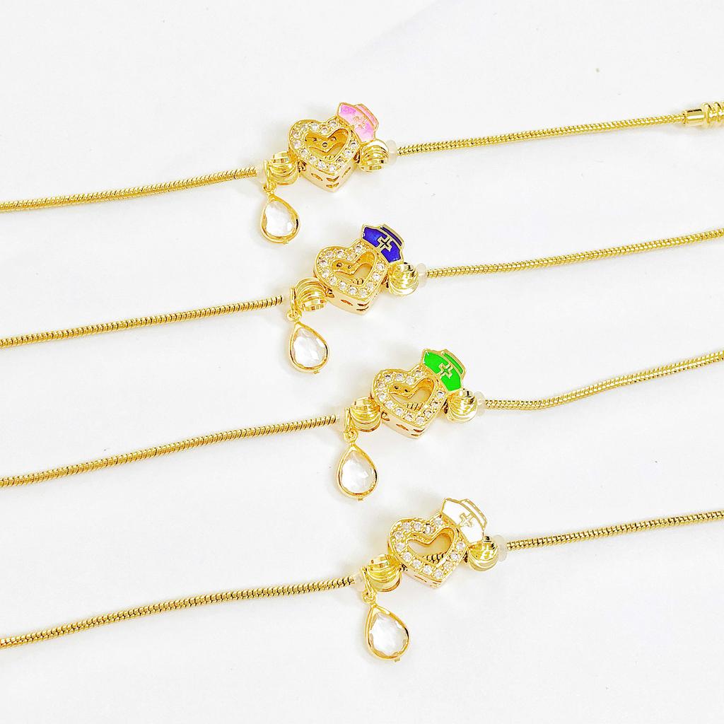 Adjustable Gold-Plated Zircon Heart-Shaped Cross Snake Chain Bracelet for Women Girls Daily Party Sweet Jewelry Wedding Gift