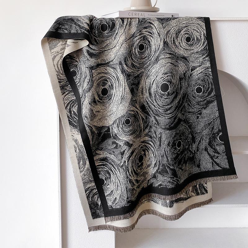 Imitation Cashmere Flowers Elegant Temperament Printed Scarf Scarf Scarf Outer Cape Travel Warm Cape