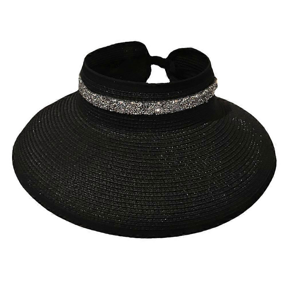 Women Straw Caps for Sun Protection 1Pcs Summer Visor Hat Black