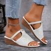 Wedge Heel Slippers Women's Summer New Hollow Flat Bottom One-word Cool Slippers Beach Women's Casual Cool Slippers