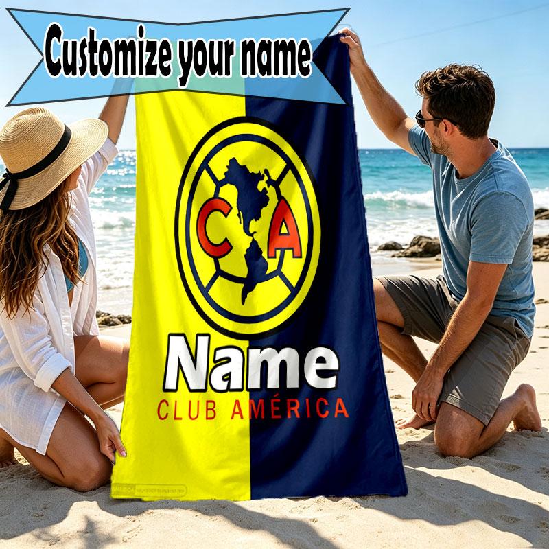 Custom Name Personalized Club America Print Beach Towel, for Trip Camping Beach Party Home Decor, Birthday Gift for Family & Friends