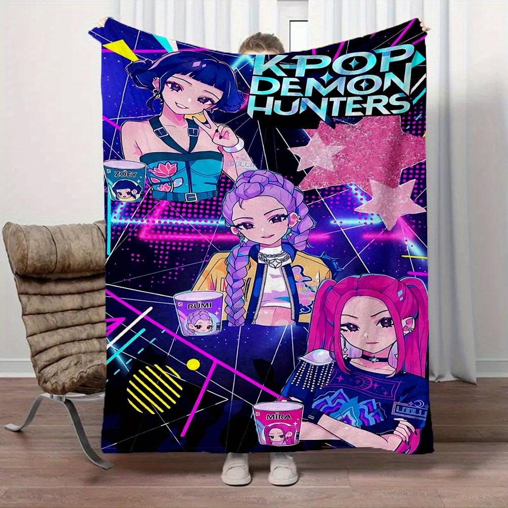 1Pc K-Pop Demon Hunters Print Flannel Blanket, Comfortable for All Seasons, Home Decor, Warmth and Comfort, Perfect for Christmas Gifts821070