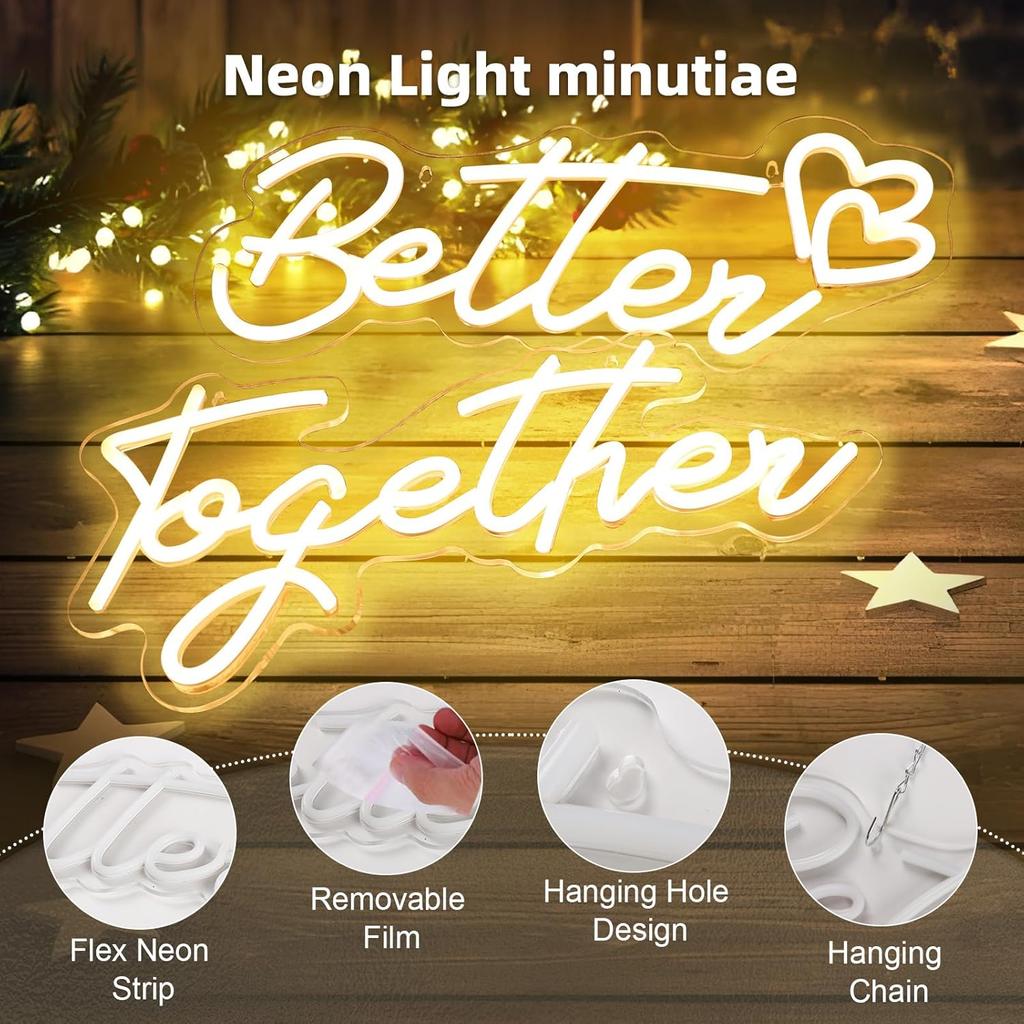 31-дюймовые большие неоновые вывески Better Together, неоновые огни Better Together для декора стен с регулировкой яркости, работающие от USB/батареи, светодиодные вывески с теплым белым светом