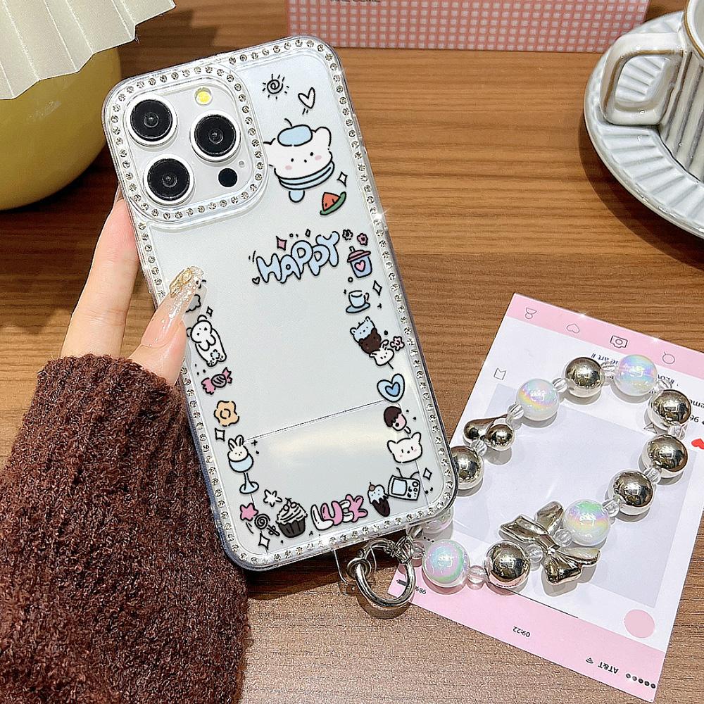 Чехол-браслет с цепочкой для iPhone 17 16 15 13 14, Air 17 12 14 16 Pro 17 14 16 Pro Max, с милым узором в виде сверкающих бриллиантов и ремешком.