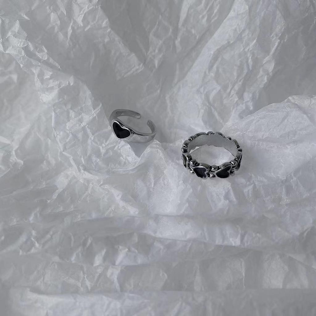 Новое темное ретро кольцо черное хип-хоп крутое любовь открывающее девушка инс простое нишевое кольцо