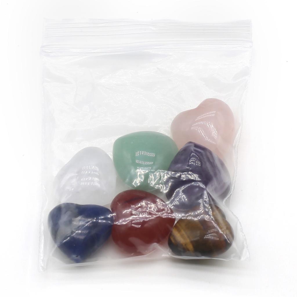 7Pcs/Pack Heart Natural Stone 7Chakra Ornaments Decoration Reiki Healing Crystal Quartz Gemstone Home Decor Small Furnishings Women Jewelry Gifts 15mm