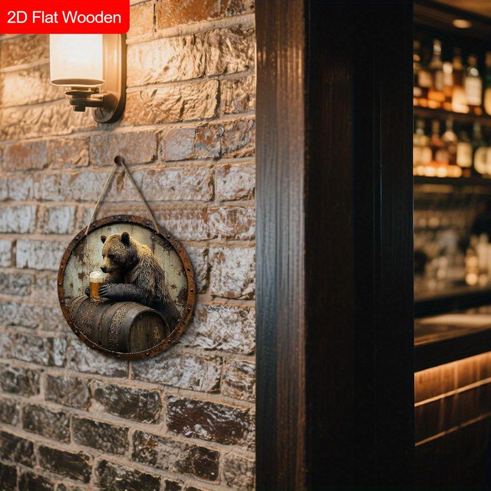 Деревянная табличка с узором медведя и пивной бочки - Уникальные настенные фронтоны - Идеально для входной двери, двора, настенного декора
