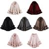 Elegant Faux Fur Trim Cape Shawl Synthetic Fiber Warm Poncho Fit Hooded Kintted Cloak Plus Size for Women Winter Fashion