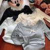 Lace Round Neck Sanding Bottoming Shirt Women's Autumn Winter Bow Sweet Long Sleeve T-shirt with Short Chic Tops