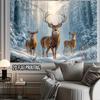 2D flat printing party banner single piece with winter wonderland reindeer forest scene background suitable for eventsZL