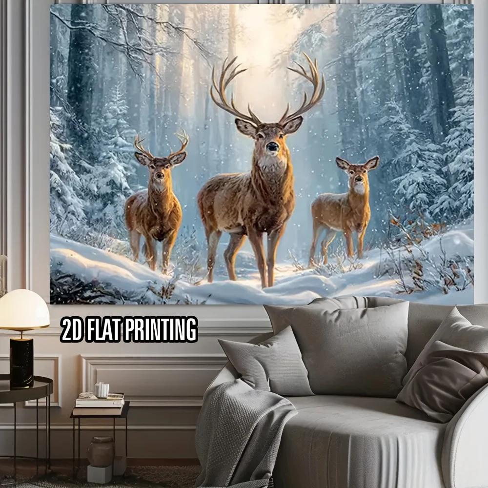 2D flat printing party banner single piece with winter wonderland reindeer forest scene background suitable for eventsZL