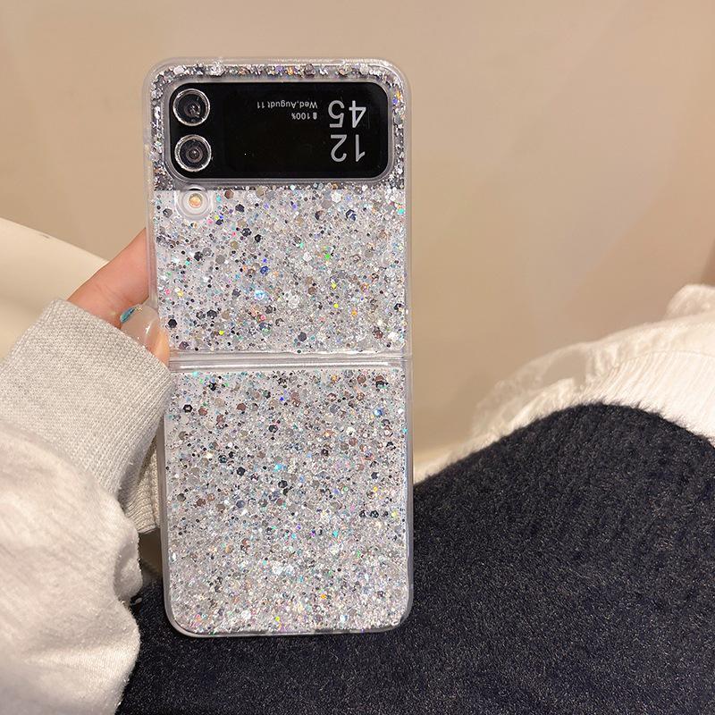 Совместимо с чехлом Samsung Z Flip8, с блестками и эпоксидной смолой, в стиле флип для Flip7, со складным экраном, женская версия.