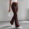 Women Pants High Waist Solid Color Ribbed Casual Trousers Slim Fit Spring Autumn Sporty Trousers Daily Wear