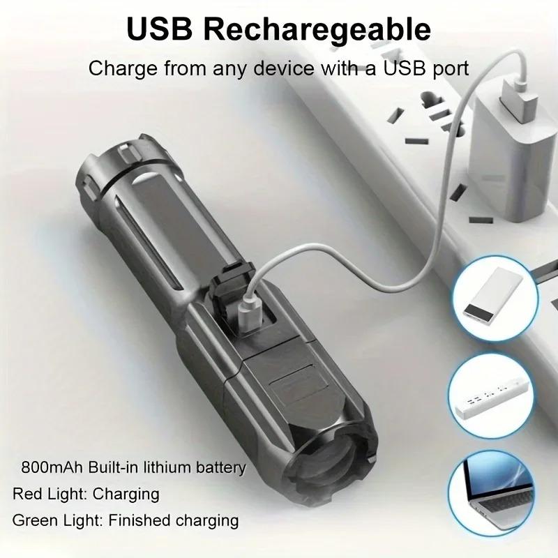 Мощный светодиодный фонарь, перезаряжаемый через USB, водонепроницаемый, с зумом, аварийный, для рыбалки, охоты, для кемпинга на открытом воздухе, светодиодный фонарь, рабочий фонарь