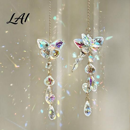 Crystal Wind Chimes for Garden Butterfly & Dragonfly Suncatcher Colorful Rainbow Maker Prism Hanging Unique Housewarming Gifts New Home Ornament,