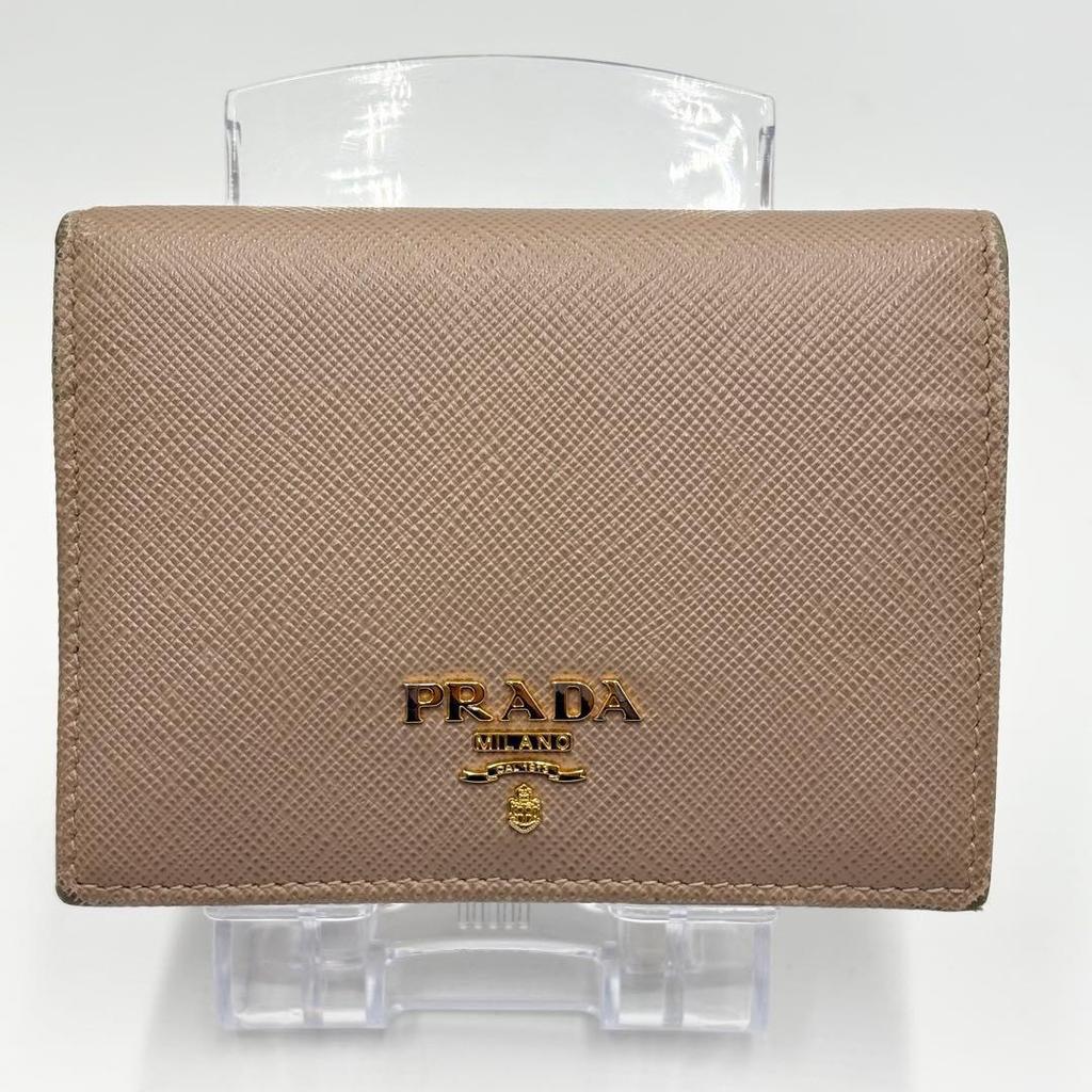 Used PRADA Prada Bifold Wallet Saffiano Pink Beige With Box